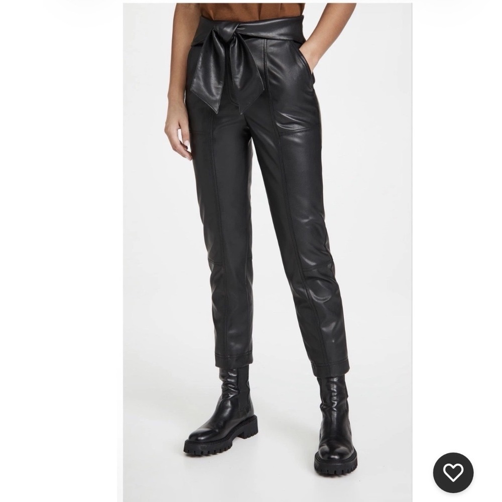 Jonathan Simkhai Black Vegan Leather Paperbag Waist Tapered Pants Womens 6